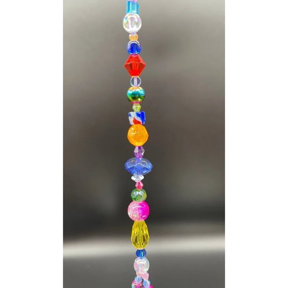 Beaded Suncatcher -  Multicolored - Clear Crystal Prism - Hanging Decor